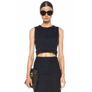 ALC Navy Floral Lace Silk Lined Sleeveless Crop Top Womens Size Medium